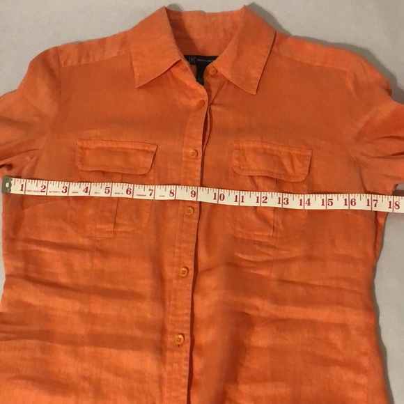 INC International Concepts Women's Orange Button-Down Long Sleeve Linen Shirt 2 - Picture 4 of 12